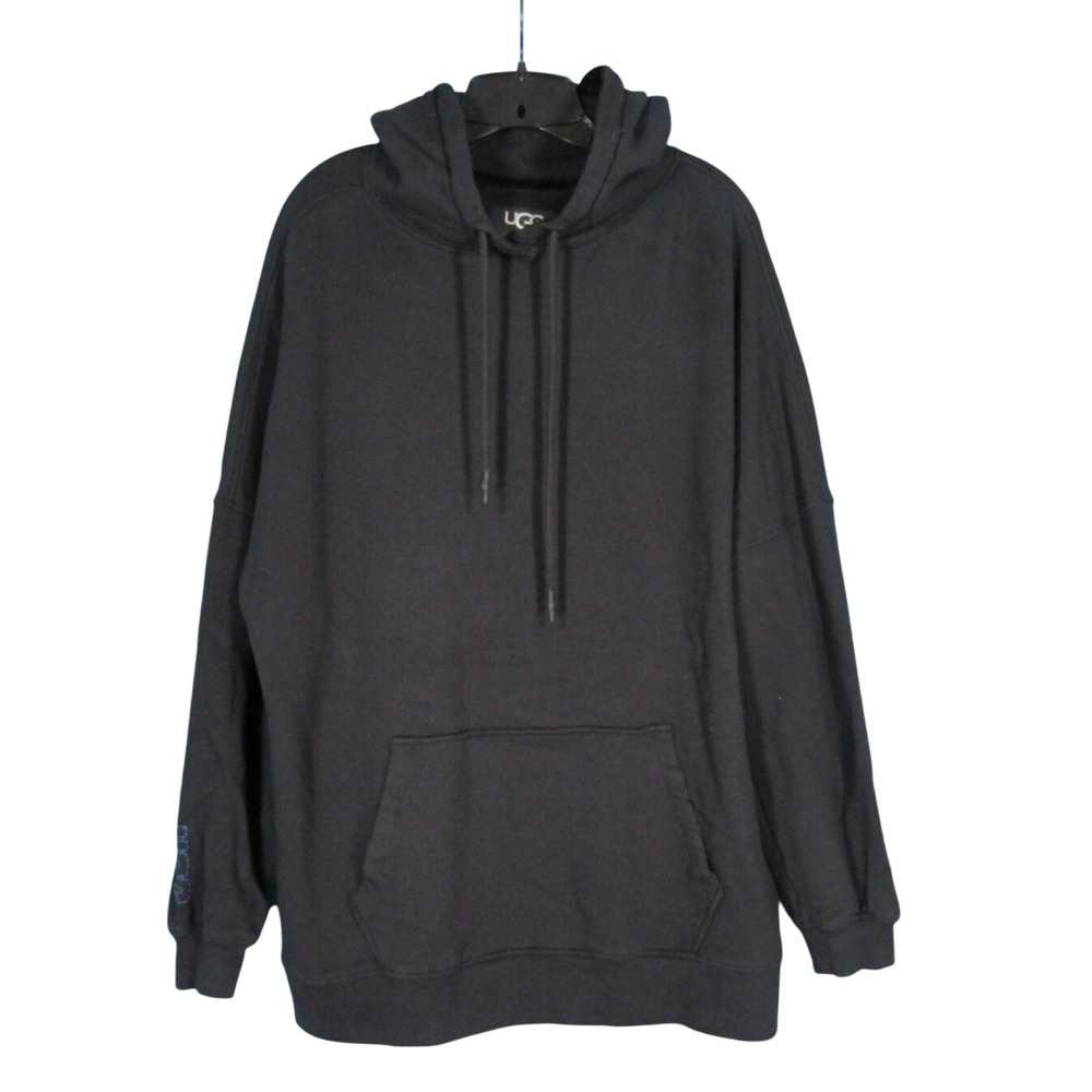 UGG Black FLEECE LINED Ribbed Cuffs POCKET Pullover TATIANA SWEATSHIRT HOODIE L